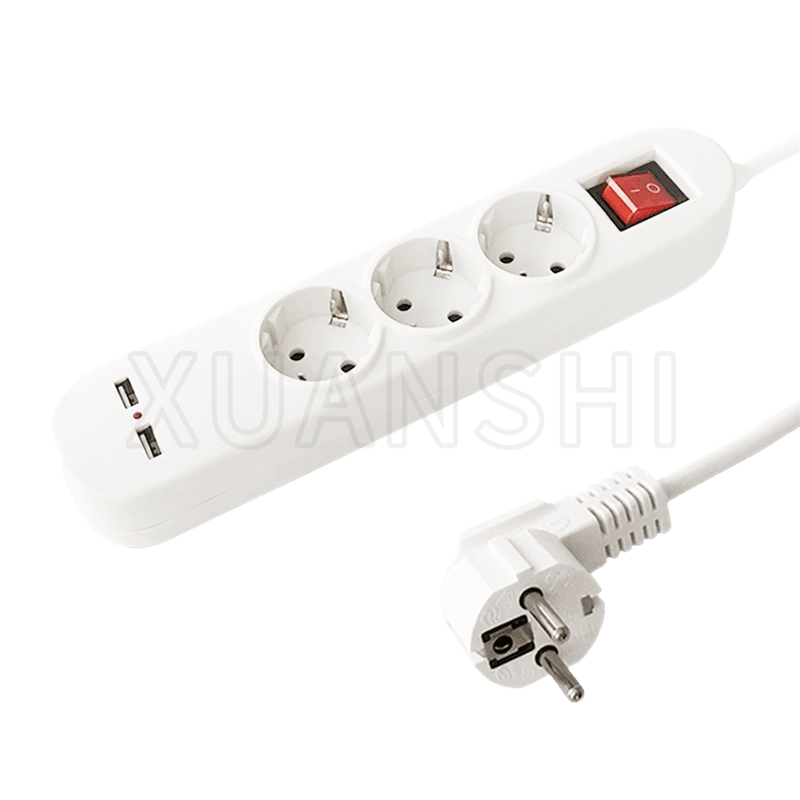 Europæisk 3-vejs strømskinne med 2 USB og switch JL-3,XS-XBDK30U