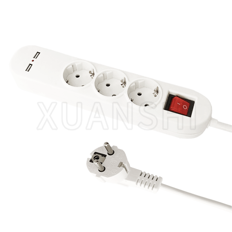 Europæisk 3-vejs strømskinne med 2 USB og switch JL-3,XS-XBDK30U