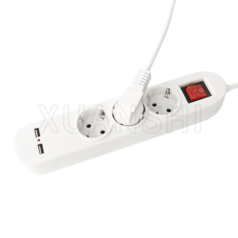 Europæisk 3-vejs strømskinne med 2 USB og switch JL-3,XS-XBDK30U